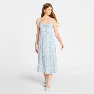 No Boundaries NEW Floral Midi Dress White Blue Cottagecore Smocked Back